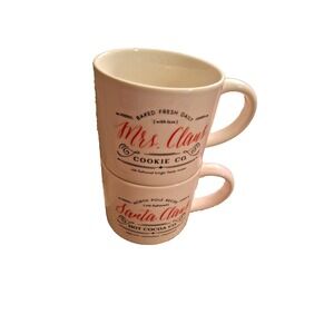 CHRISTMAS SANTA CLAUS MRS CLAUS HOT COCOA/COOKIE CO - 2 COFFEE MUGS‎ ELUM HOME